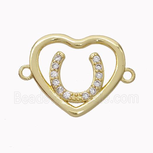 Copper Heart Connector Micropave Zirconia Horseshoe Gold Plated
