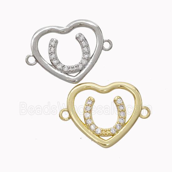 Copper Heart Connector Micropave Zirconia Horseshoe Mixed
