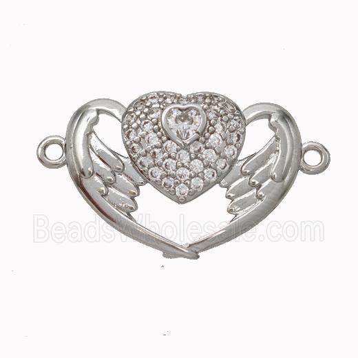 Copper Heart Angelwings Micropave Zirconia Platinum Plated