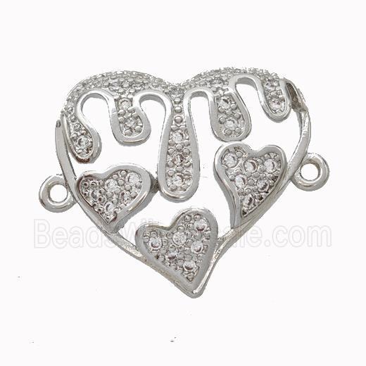 Copper Heart Micropave Zirconia Platinum Plated