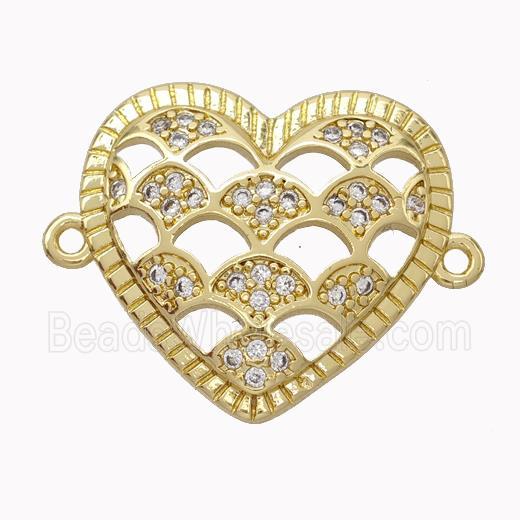 Copper Heart Micropave Zirconia Fan Gold Plated