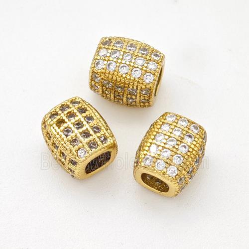 Copper Cuboid Beads Pave Zirconia Large Hole Gold Plated