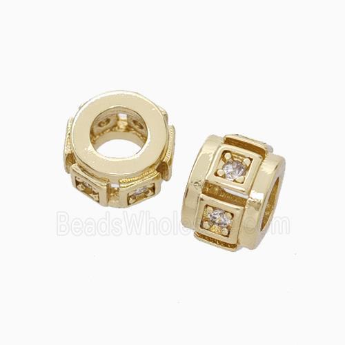 Copper Rondelle Beads Pave Zirconia Large Hole Gold Plated