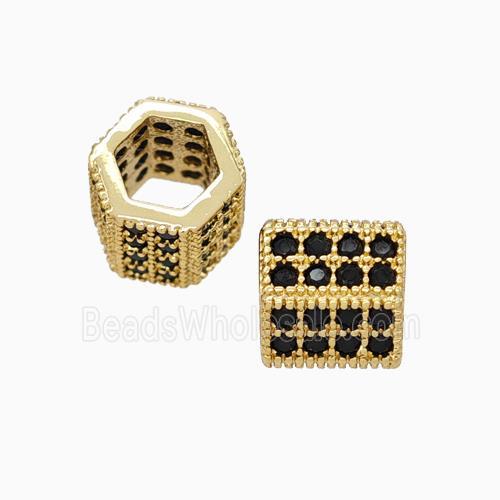 Copper Hexagon Tube Beads Micropave Zirconia Large Hole Gold Plated