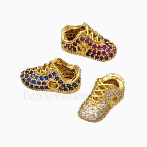 Copper Shoes Beads Micropave Zirconia Gold Plated Mixed