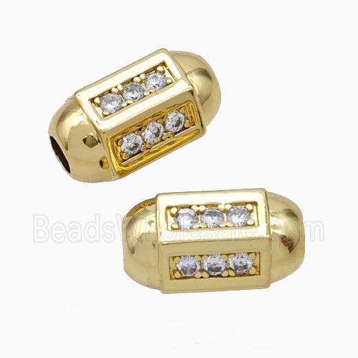 Copper Barrel Beads Pave Zirconia Large Hole Gold Plated