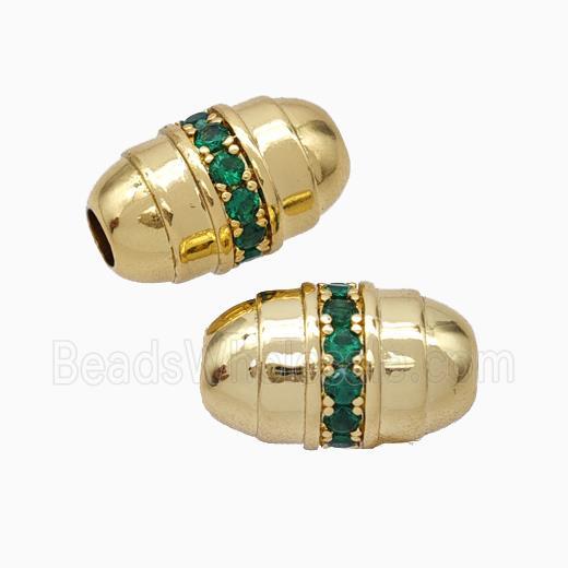 Copper Barrel Beads Pave Zirconia Large Hole Gold Plated