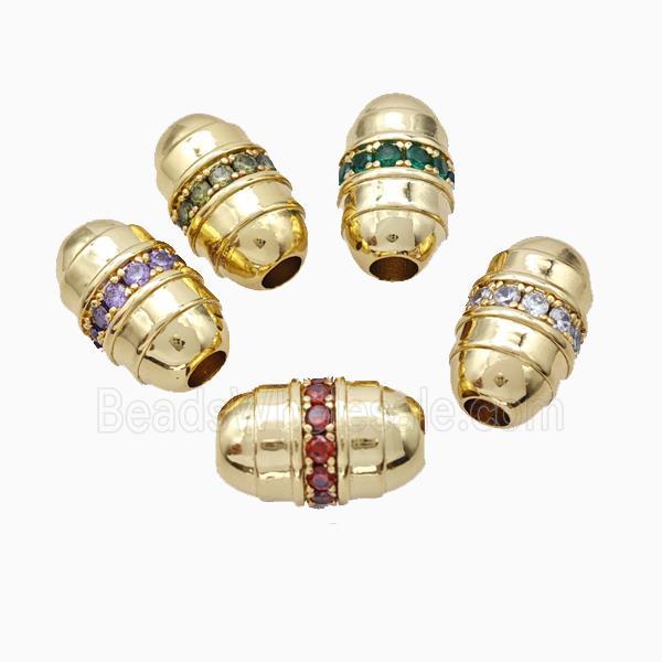 Copper Barrel Beads Pave Zirconia Large Hole Gold Plated Mixed