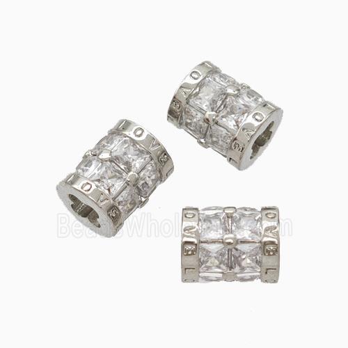 Copper Tube Beads Micropave Zirconia Cross Hole LOVE Platinum Plated
