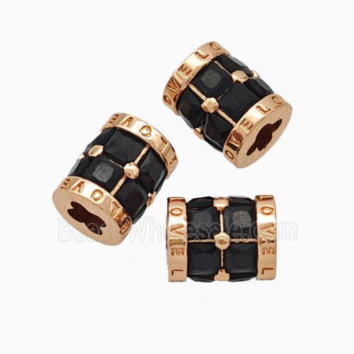 Copper Tube Beads Micropave Zirconia Cross Hole LOVE Rose Gold