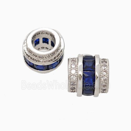 Copper Column Beads Pave Zirconia Large Hole Platinum Plated