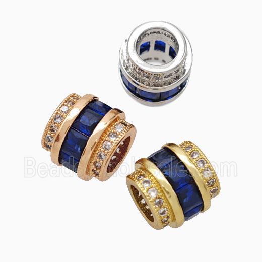 Copper Column Beads Pave Blue Zirconia Large Hole Tube Mixed