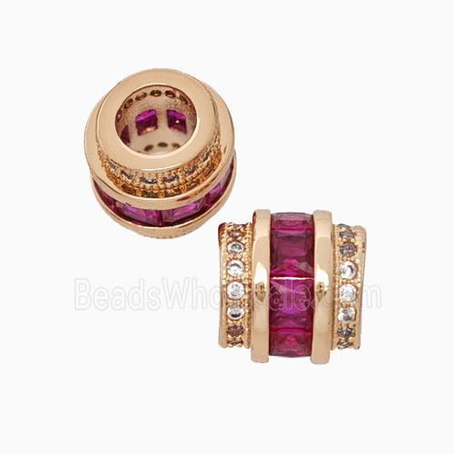 Copper Column Beads Pave Zirconia Large Hole Rose Gold