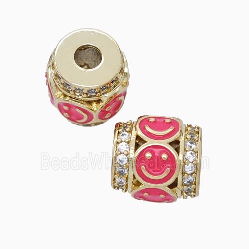 Copper Barrel Beads Pave Zirconia Red Enamel Emoji Large Hole Gold Plated