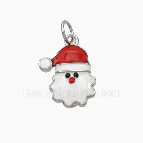 Christmas Santa Claus Charms Copper Pendant White Red Enamel Platinum Plated