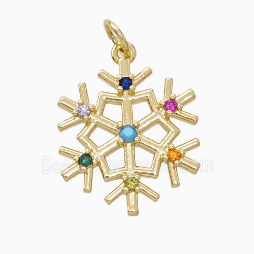 Christmas Snowflake Charms Copper Pendant Pave Zirconia Gold Plated