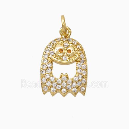 Halloween Ghost Charms Copper Pendant Pave Zirconia Gold Plated