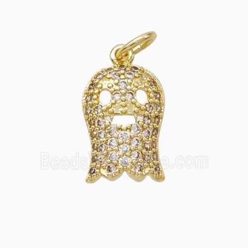 Halloween Ghost Charms Copper Pendant Pave Zirconia Gold Plated