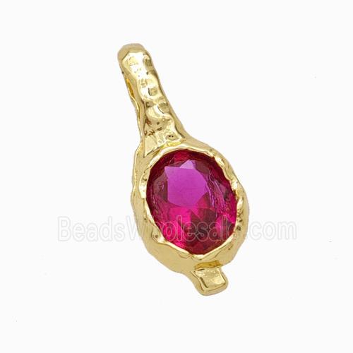 Copper Oval Pendant Pave Fuchsia Zirconia Gold Plated