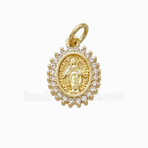 Virgin Mary Charms Copper Pendant Pave Zirconia Gold Plated