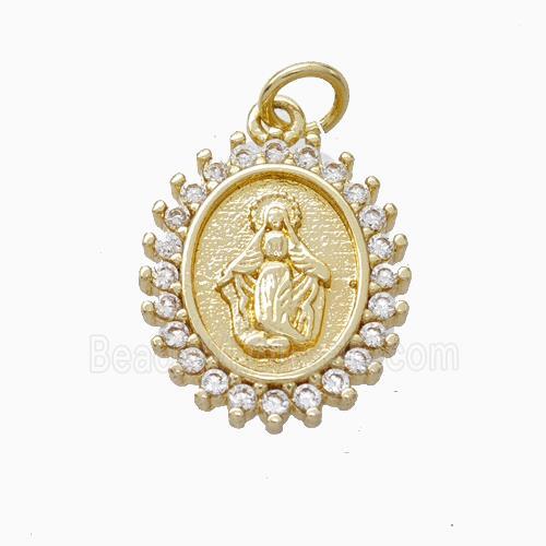 Virgin Mary Charms Copper Pendant Pave Zirconia Gold Plated