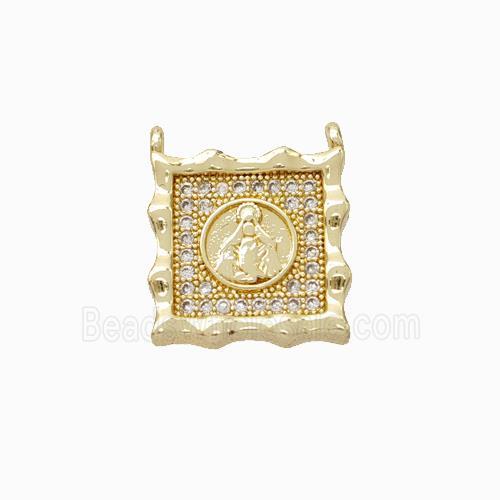 Virgin Mary Charms Copper Pendant Micropave Zirconia Square 2loops Gold Plated