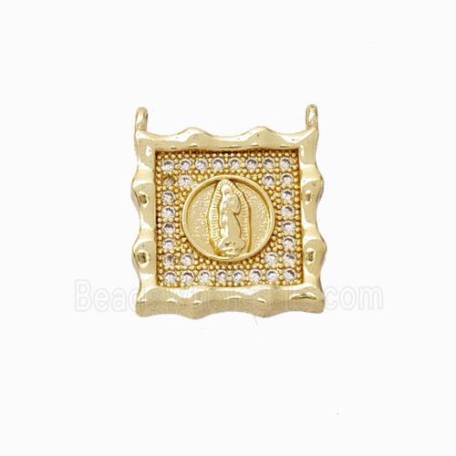 Virgin Mary Charms Copper Pendant Micropave Zirconia Square 2loops Gold Plated