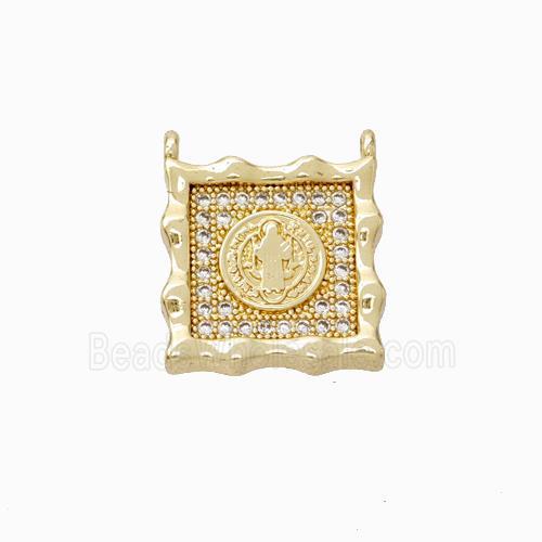 Jesus Charms Copper Pendant Micropave Zirconia Square 2loops Gold Plated