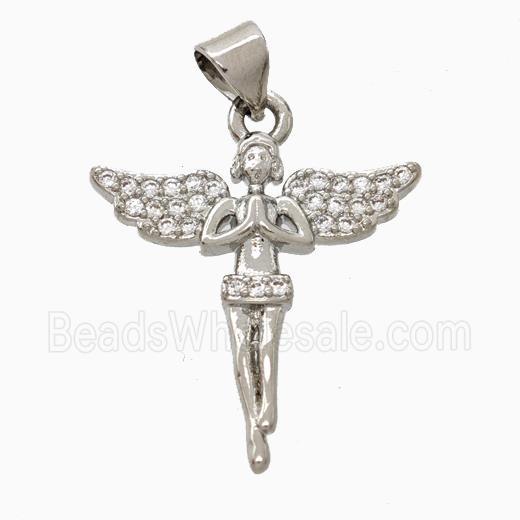Copper Fairy Pendant Pave Zirconia Angelwings Platinum Plated