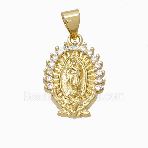 Virgin Mary Charms Copper Pendant Pave Zirconia Gold Plated