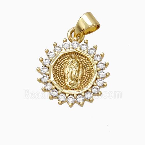 Virgin Mary Charms Copper Pendant Pave Zirconia Gold Plated