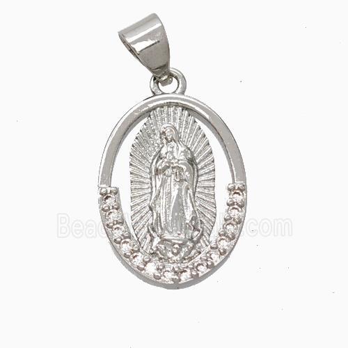 Jesus Charms Copper Pendant Pave Zirconia Platinum Plated