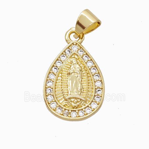 Jesus Charms Copper Teardrop Pendant Pave Zirconia Gold Plated