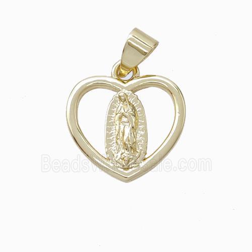 Virgin Mary Charms Copper Heart Pendant Gold Plated