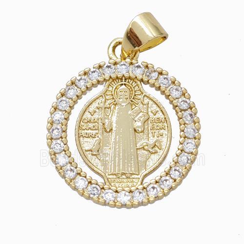 Saint Jude Charms Copper Circle Pendant Micropave Zirconia Gold Plated