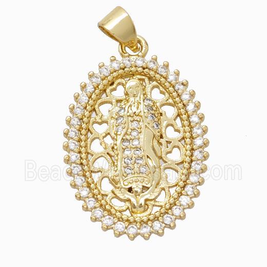 Saint Jude Charms Copper Oval Pendant Micropave Zirconia Gold Plated