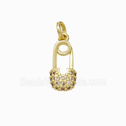 Safetypins Charms Copper Pendant Pave Zirconia Gold Plated