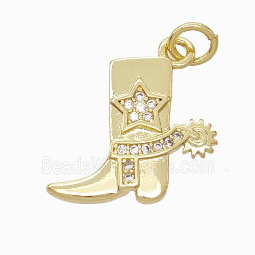 Cowboy Charms Copper Shoe Pendant Pave Zirconia Gold Plated