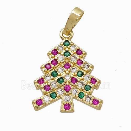 Christmas Tree Charms Copper Pendant Micropave Zirconia Gold Plated