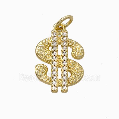 US Dollar Sign Charms Copper Pendant Pave Zirconia Gold Plated
