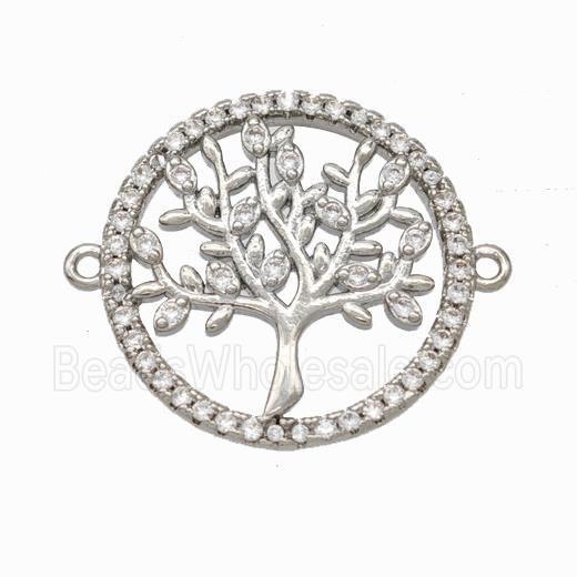 Tree Of Life Charms Copper Connector Micropave Zirconia Platinum Plated