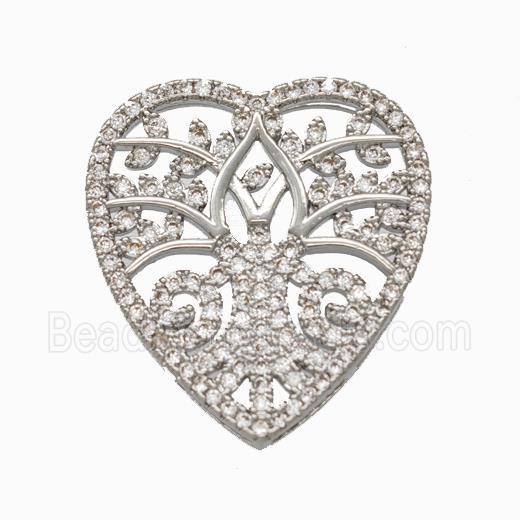 Copper Heart Pendant Micropave Zirconia Tree Platinum Plated