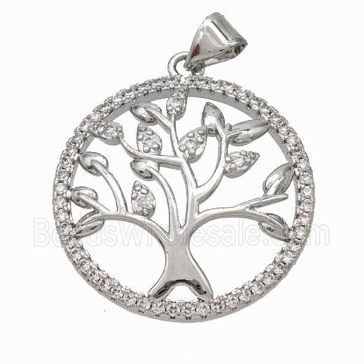 Copper Tree Pendant Micropave Zirconia Platinum Plated