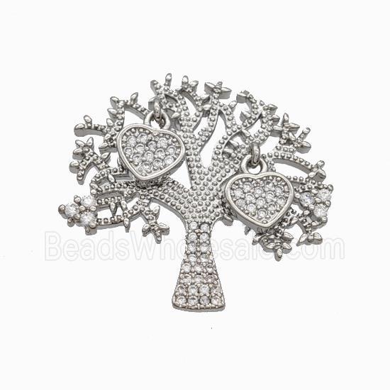Copper Tree Pendant Micropave Zirconia Heart Platinum Plated