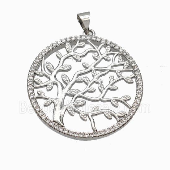 Copper Tree Pendant Micropave Zirconia Platinum Plated
