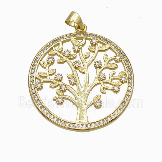 Copper Tree Pendant Micropave Zirconia Gold Plated