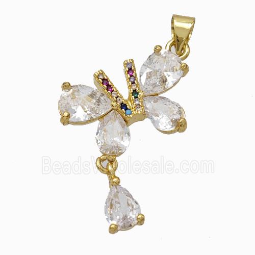 Copper Butterfly Pendant Micropave Zirconia Gold Plated