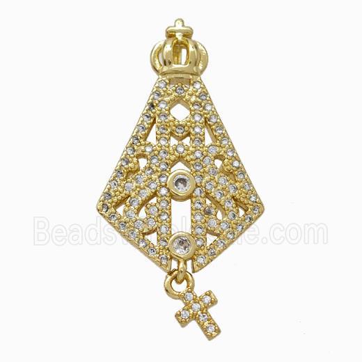 Copper Crown Pendant Micropave Zirconia Cross Gold Plated