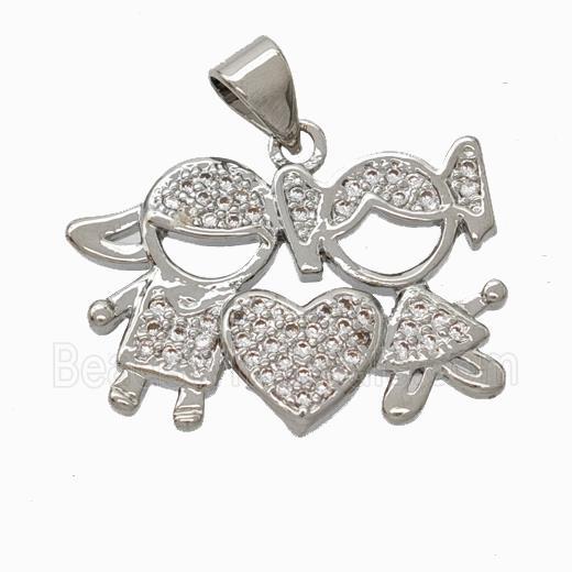 Copper Kids Pendant Pave Zirconia Platinum Plated