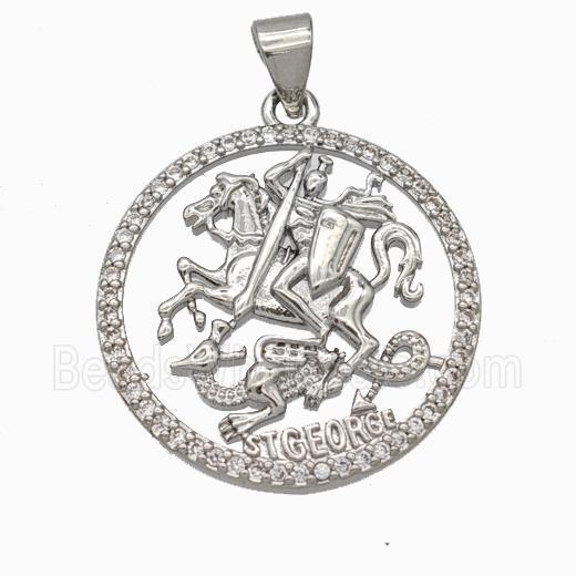 Copper Stgeorge Pendant Pave Zirconia Platinum Plated